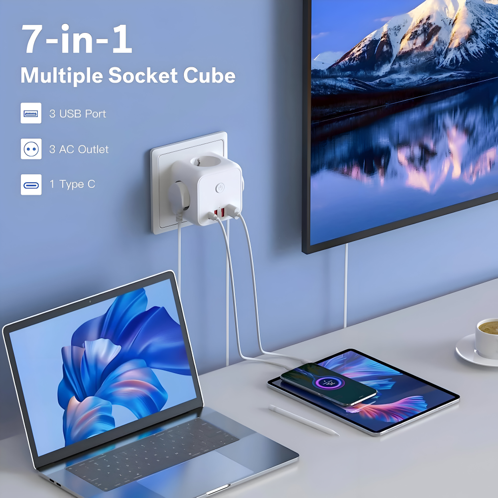 Cube Power Strip | Multi Socket Outlet | Overload Protection with Switch