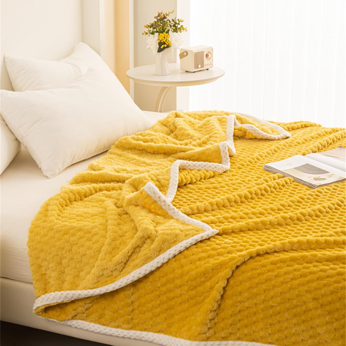Cozy Waffle Weave Throw Blanket in Vibrant Yellow