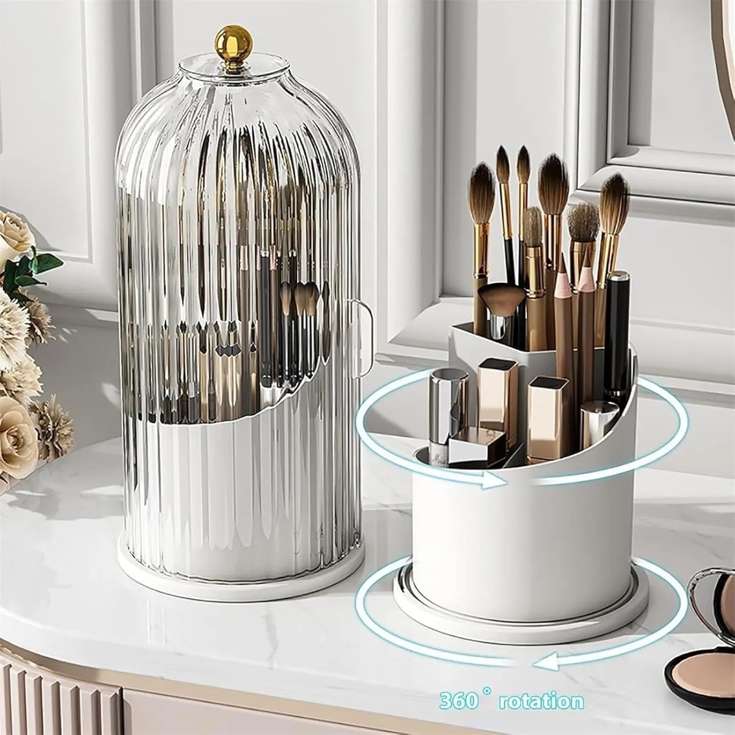 Toothbrush Organizer with Sliding Cover and 3 Storage Sections
