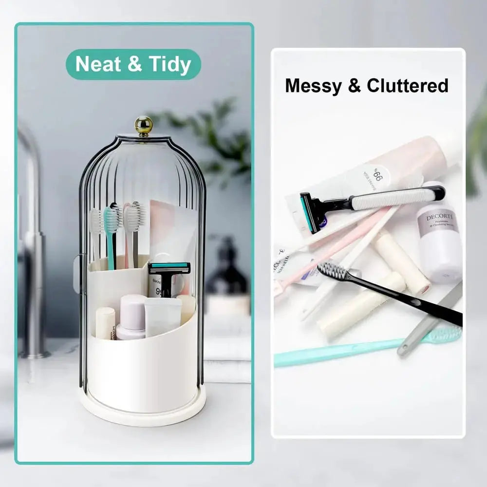 Toothbrush Organizer with Sliding Cover and 3 Storage Sections
