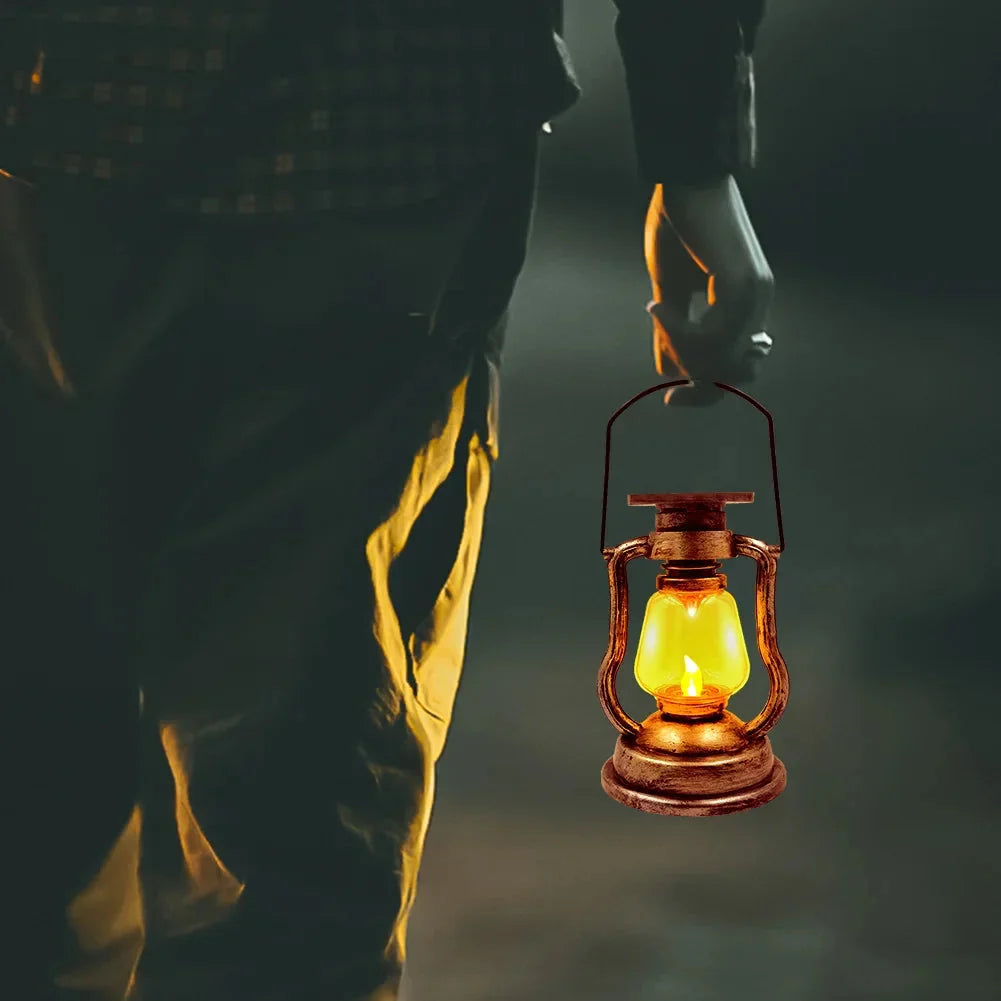 Vintage-Style Solar Lantern Featuring Flickering LED Illumination