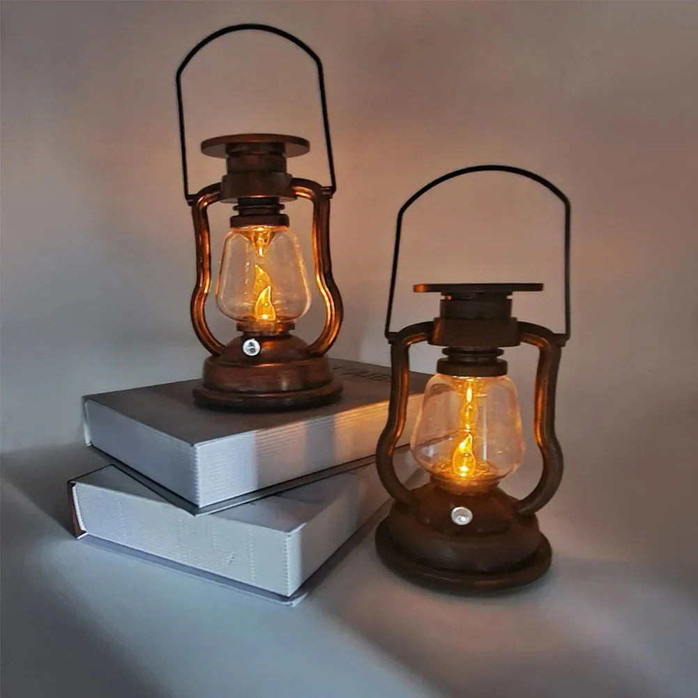 Vintage-Style Solar Lantern Featuring Flickering LED Illumination