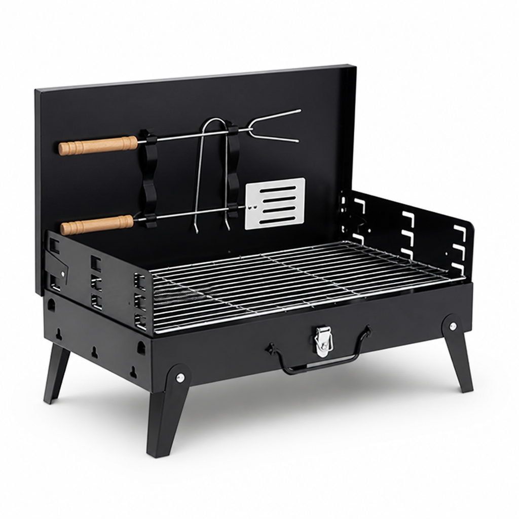 Powder-Coated Steel & Stainless Steel Grate Foldable Grill (Suitcase Format)