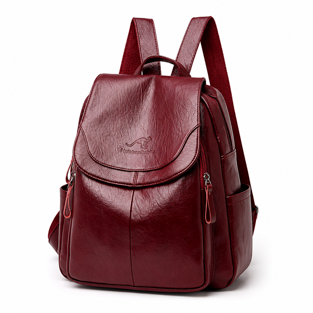 Anti-Theft Embossed Leather Backpack