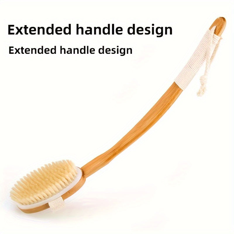 Long Wooden Handle Bath Brush – Exfoliating Back Scrubber with Boar Bristles