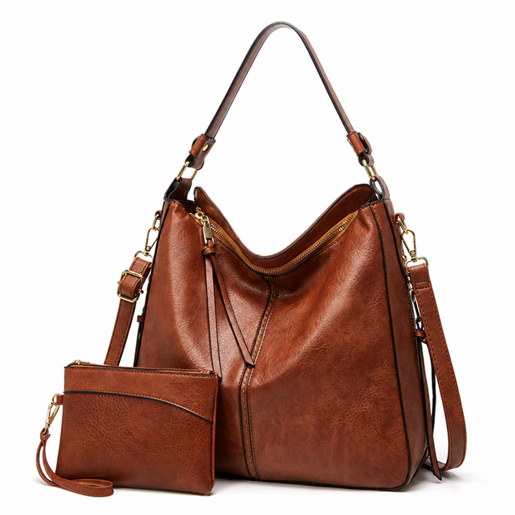 Genuine Leather Gold Hardware Hobo Shoulder Bag