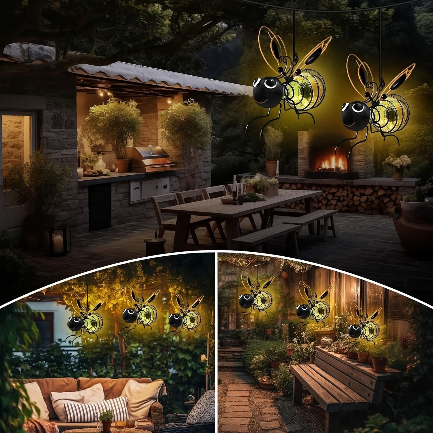 Solar-Powered Garden Light in Bee Design for Hanging Display