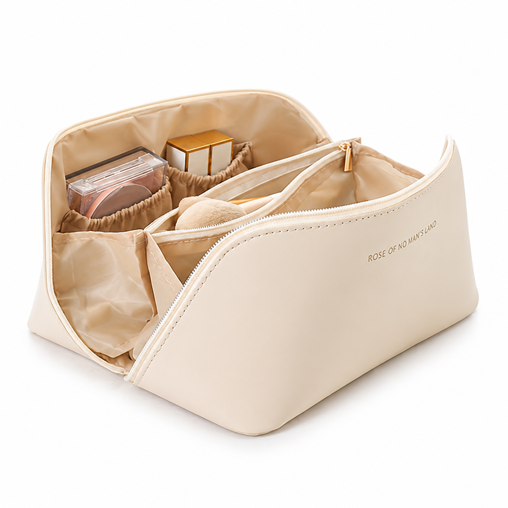 Waterproof PU Leather Zip-Closure Travel Makeup Organizer