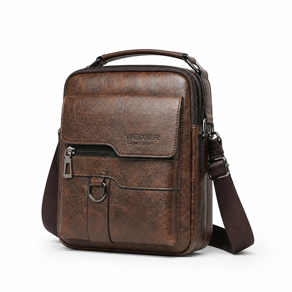 Genuine Leather Front-Pocket Crossbody Bag (Adjustable Strap)