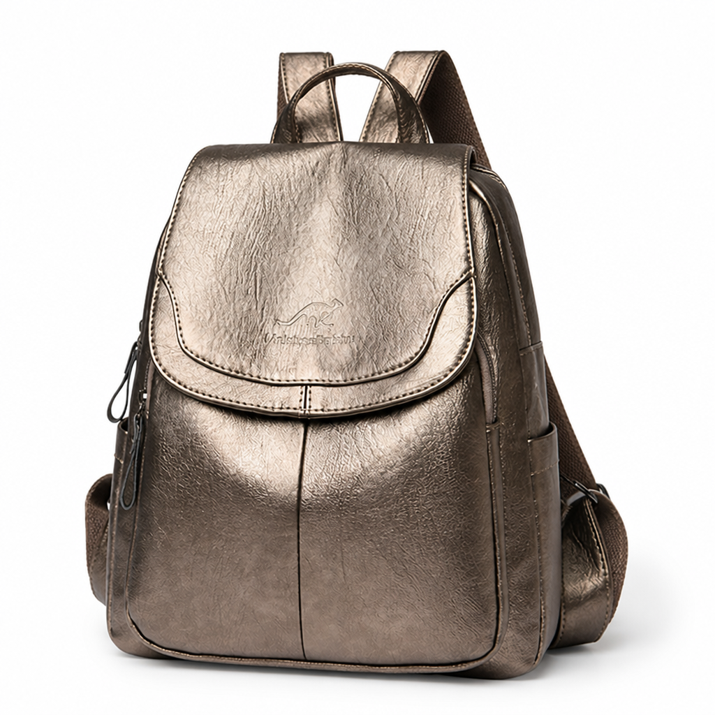 Anti-Theft Embossed Leather Backpack