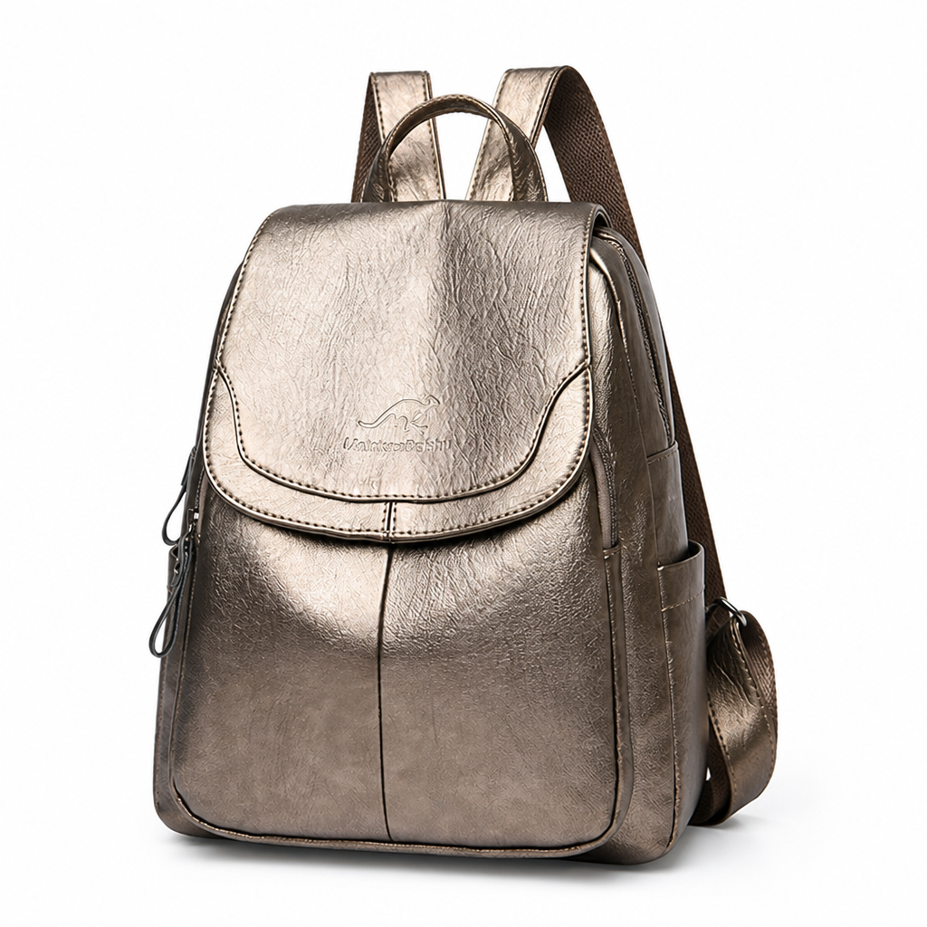 Anti-Theft Genuine Embossed Leather Backpack