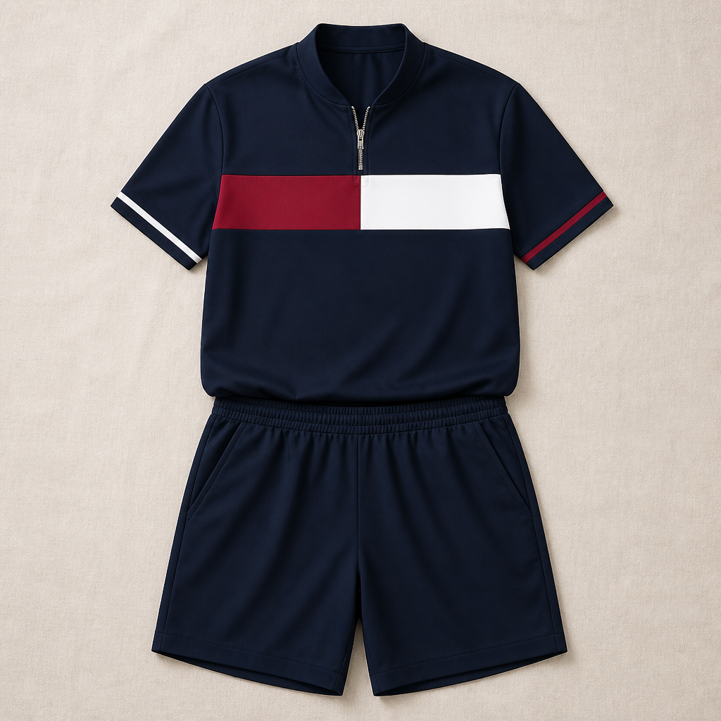 Marsten™ – Custom Zip-Collar Shirt with Matching Shorts Set for Men