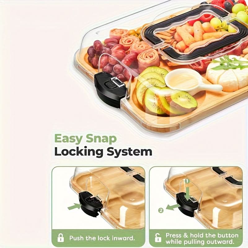 Cheese Serving Board with Acrylic Cover for Easy Transport and Food Safety