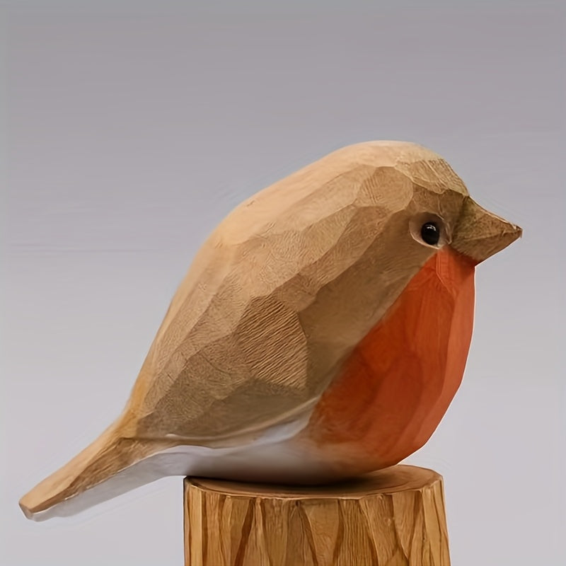 Wooden Figurine of a Hand-Carved Robin