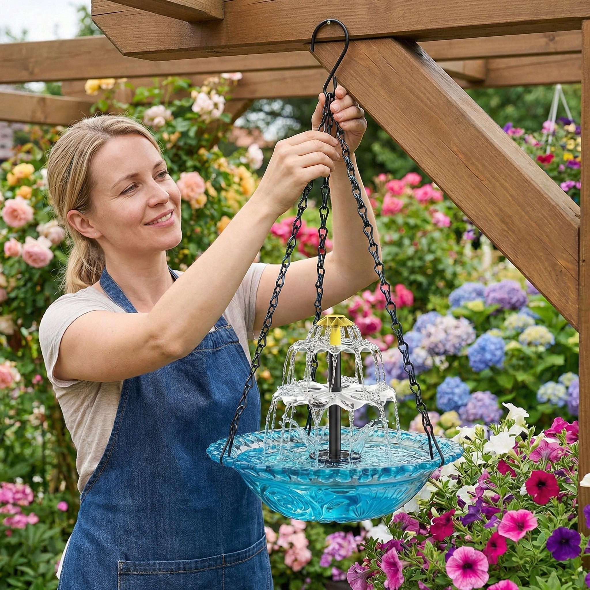 Hanging Wireless Solar Fountain with Bird Bath – Two-Stage Design