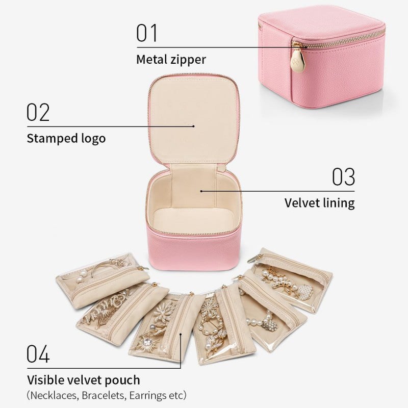 Zippered Jewelry Storage Box with Compartments