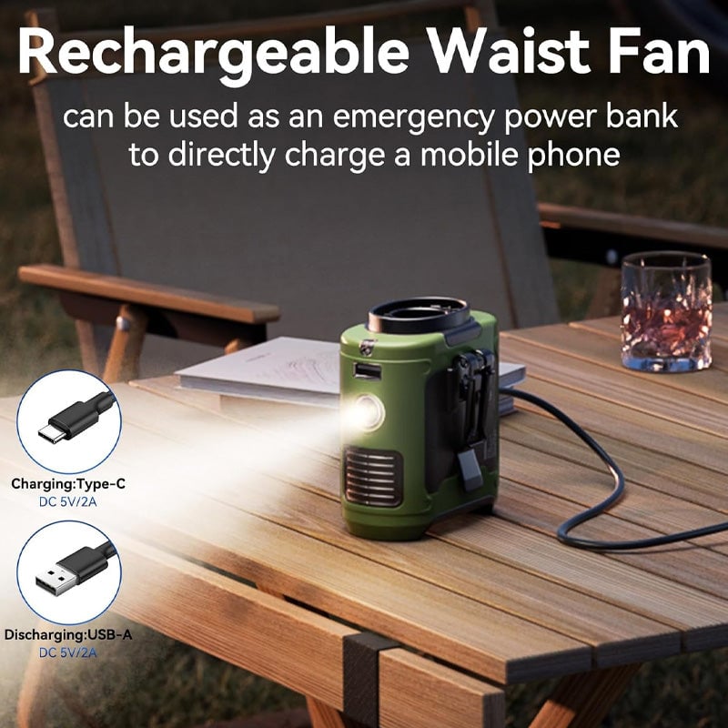 Rechargeable Waist Fan with Clip – Hands-free Design