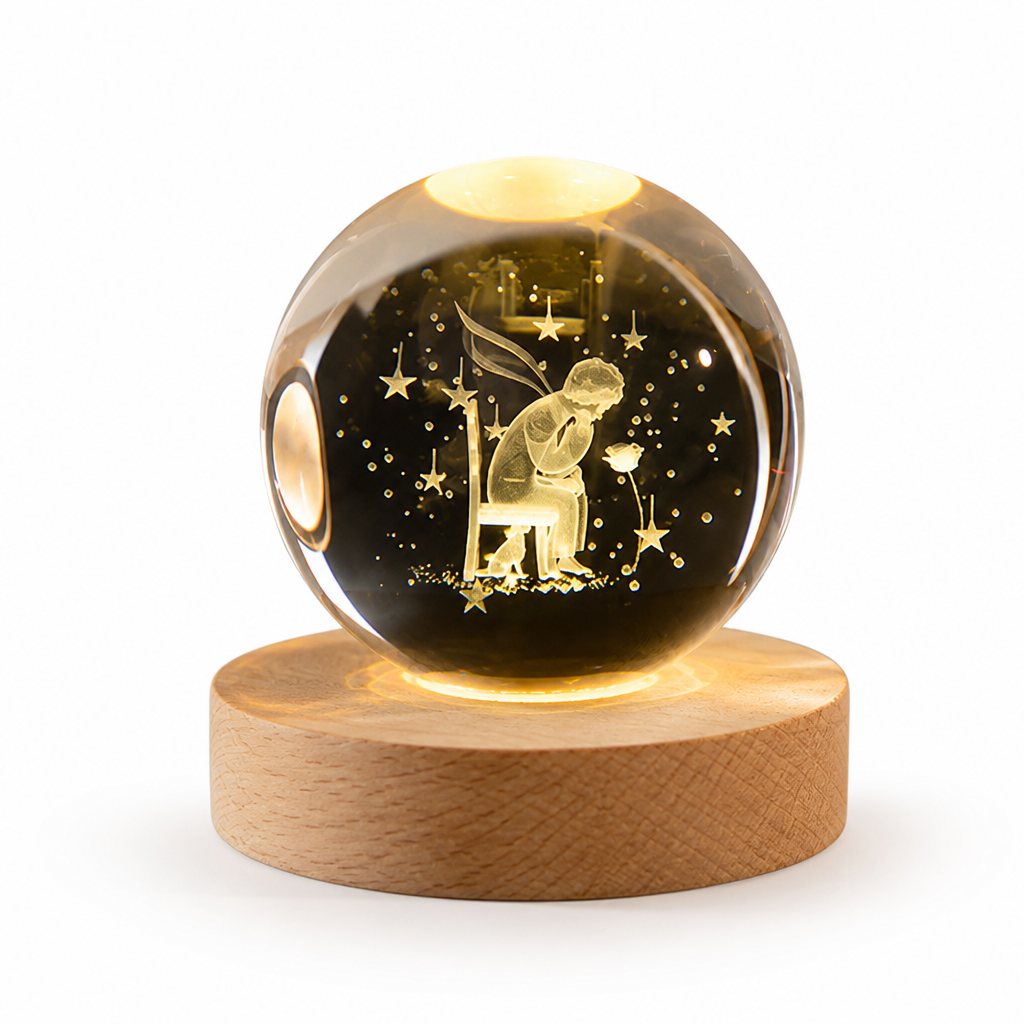 3D Engraved Glass Globe LED Night Light (USB-Powered)