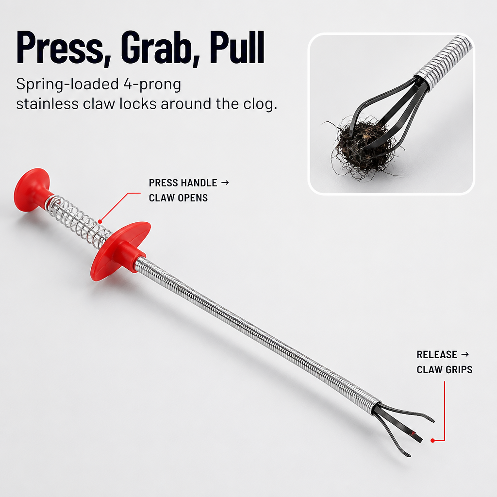 DrainMaster™ — Extract the Gnarliest Hair Clogs Without Calling a Plumber