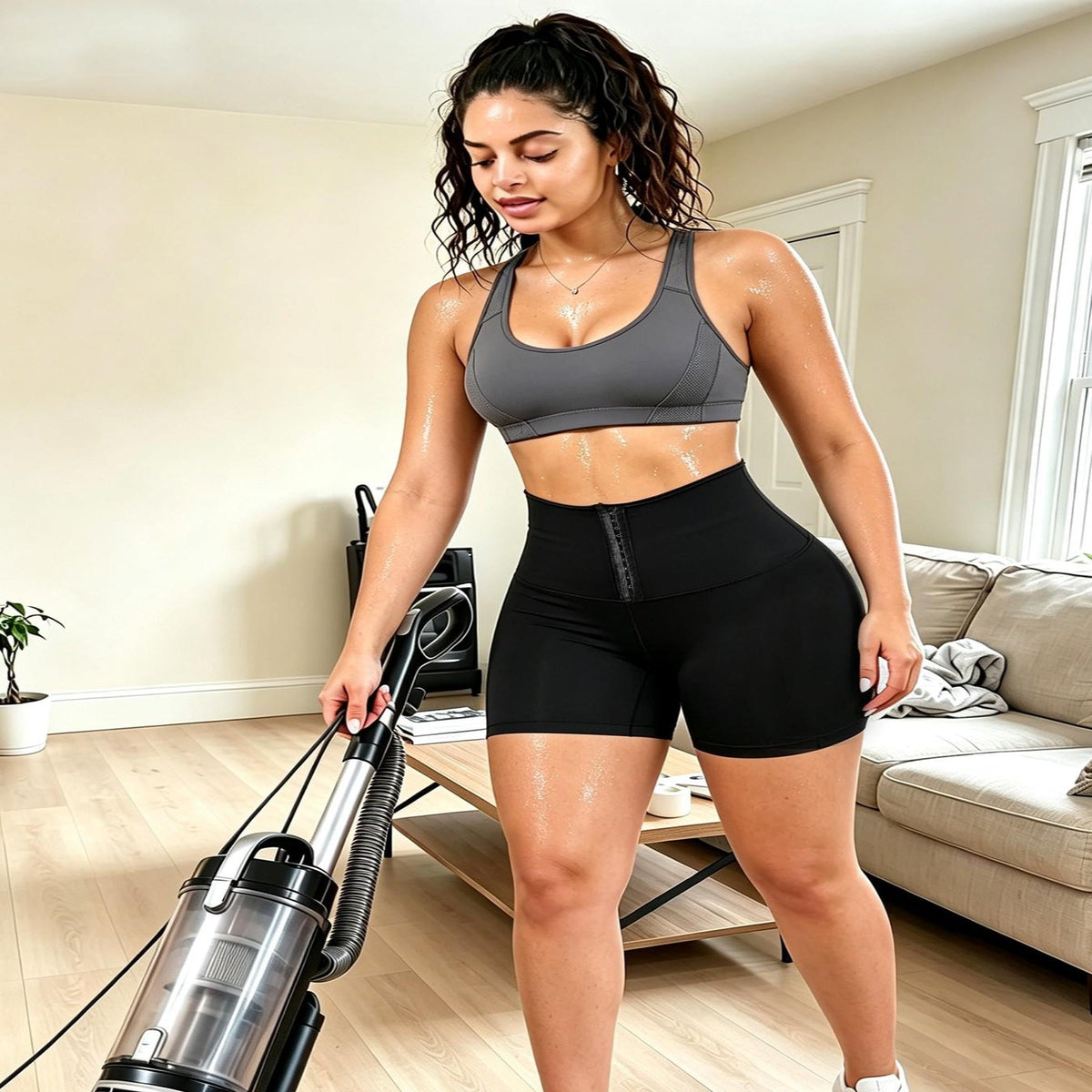 High Waist Shorts with Moisture Wicking and Built-In Waist Trainer - Four-Way Stretch