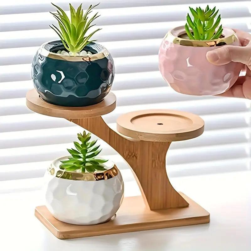 Two-Tier Bamboo Plant Stand with Adjustable Shelf Heights