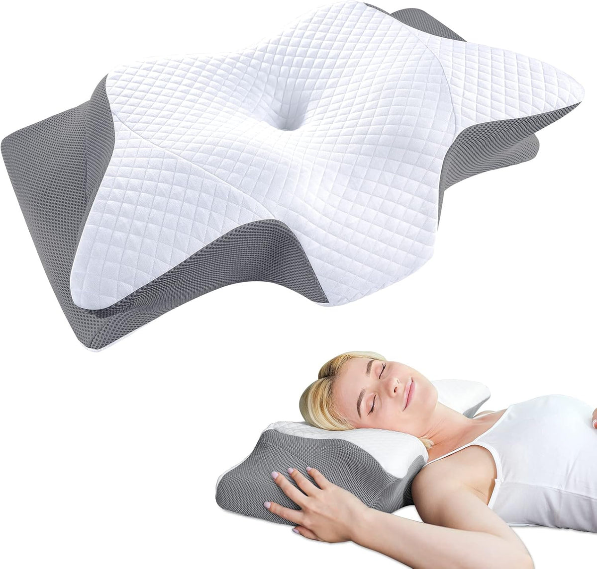 Cervical Support Neck Pillow with Butterfly Contour - Washable Foam Cover