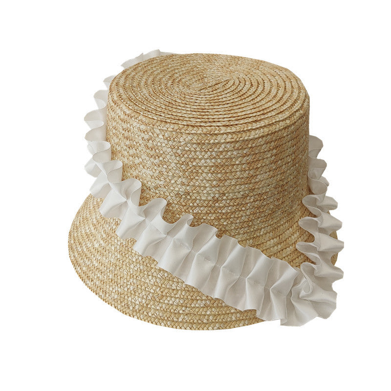 Wide Brim Straw Hat with Ruffled Trim – UV Defense