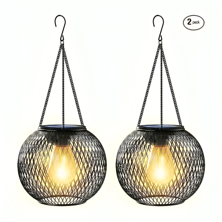 Retro Design Metal Grid Solar Lantern for Outdoor Gardens
