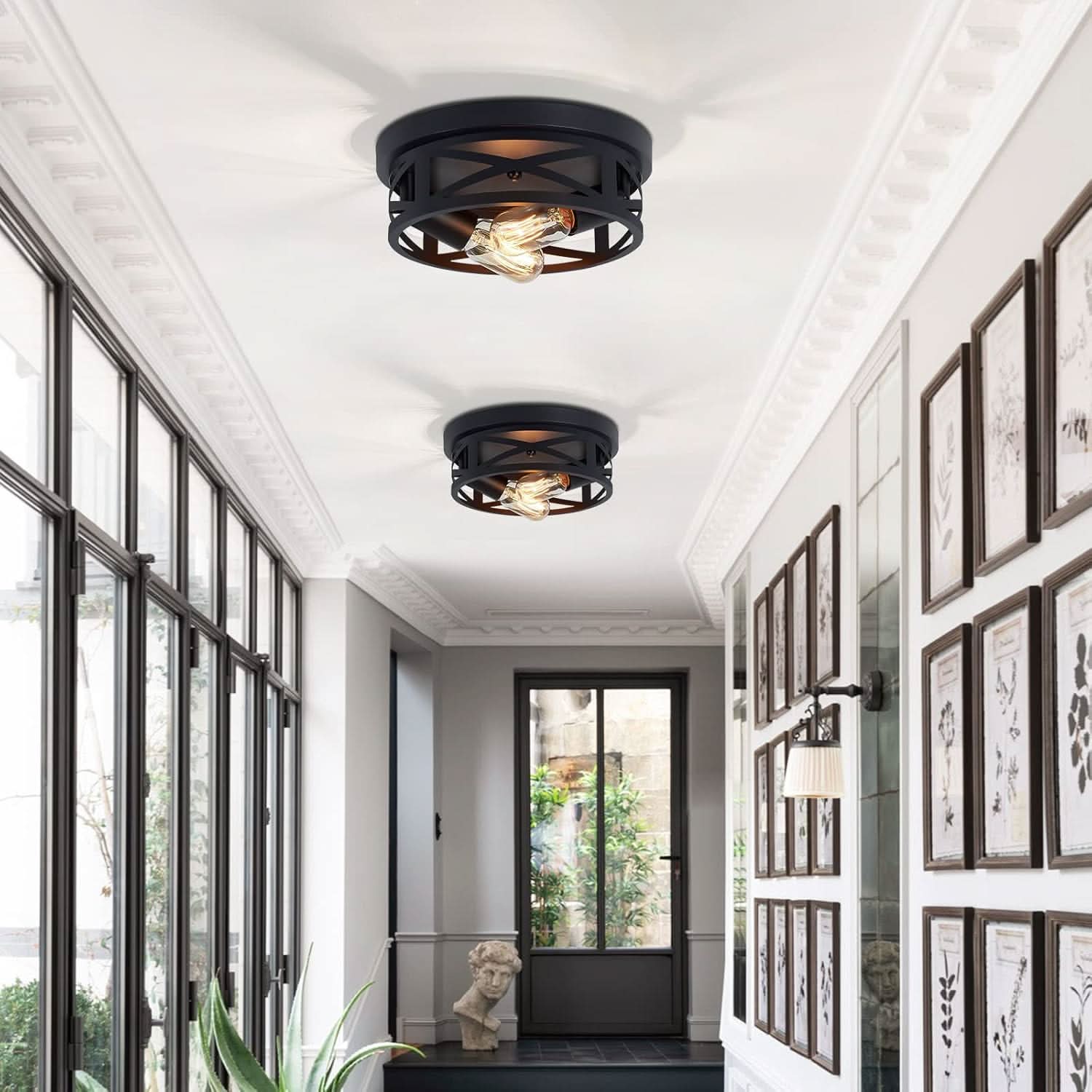 2-Pack Black Industrial Style Flush Mount Ceiling Fixtures