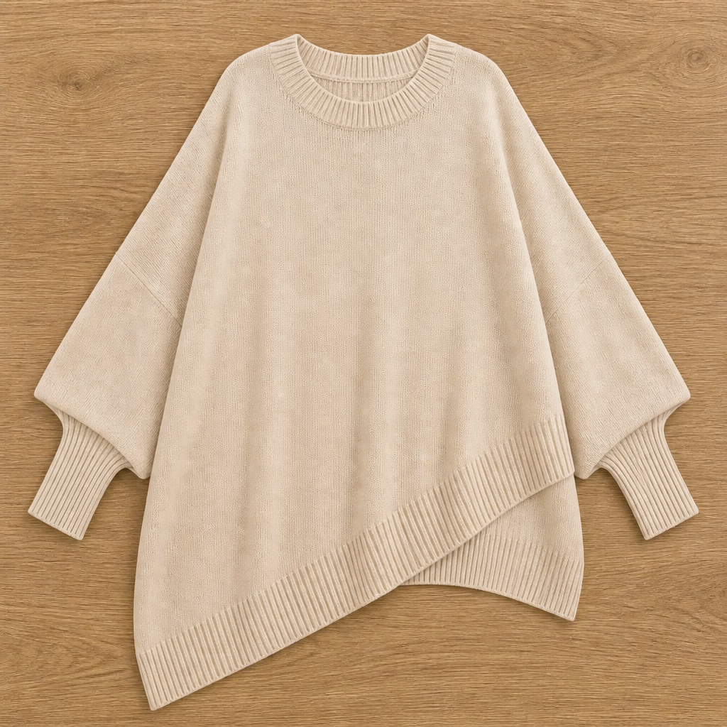 SerenoWave™ – Easygoing Asymmetric Poncho Sweater featuring Batwing Sleeves