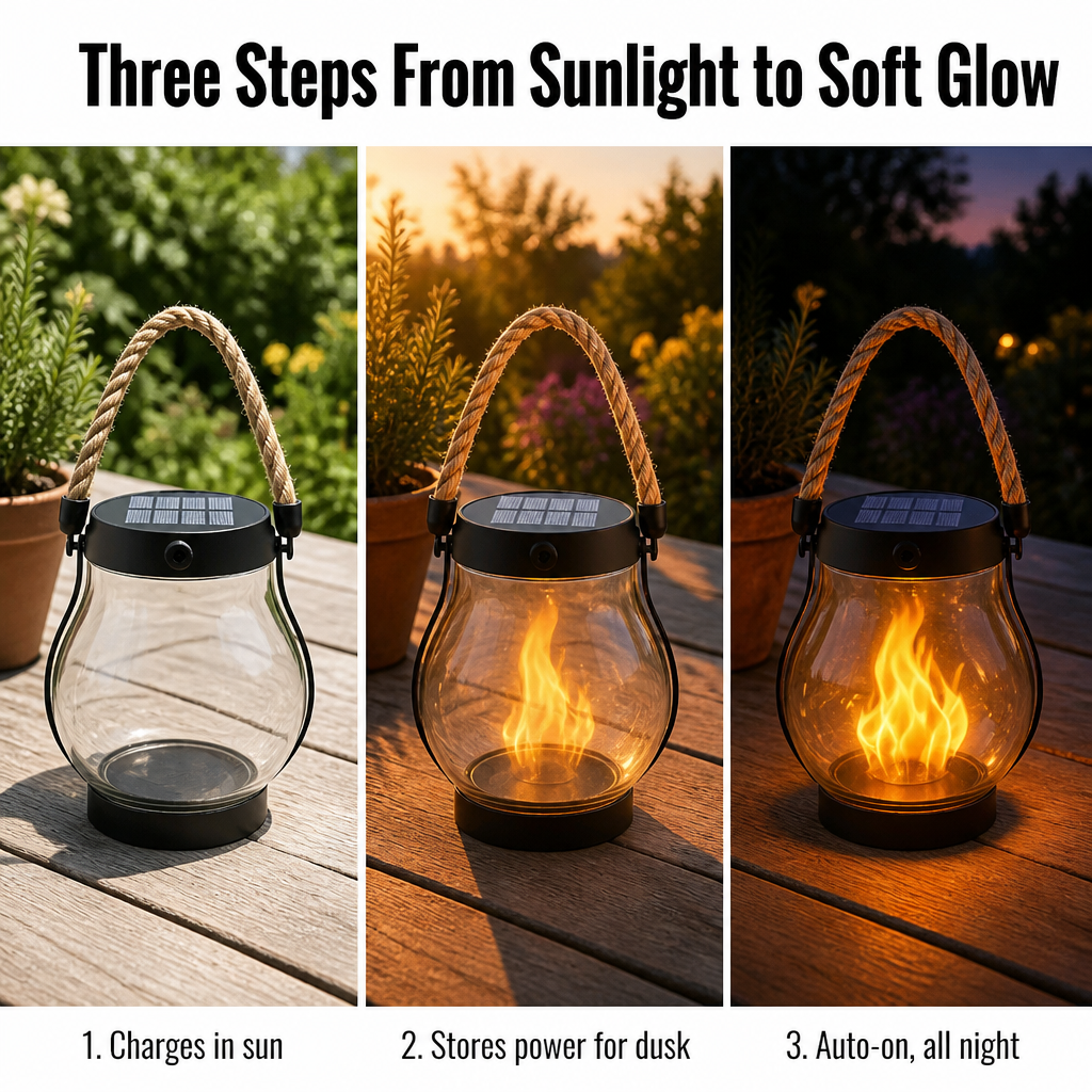 LumaFlare™ Solar Lantern — Illuminate Any Patio With Authentic Flame Glow Till Dawn, No Cords