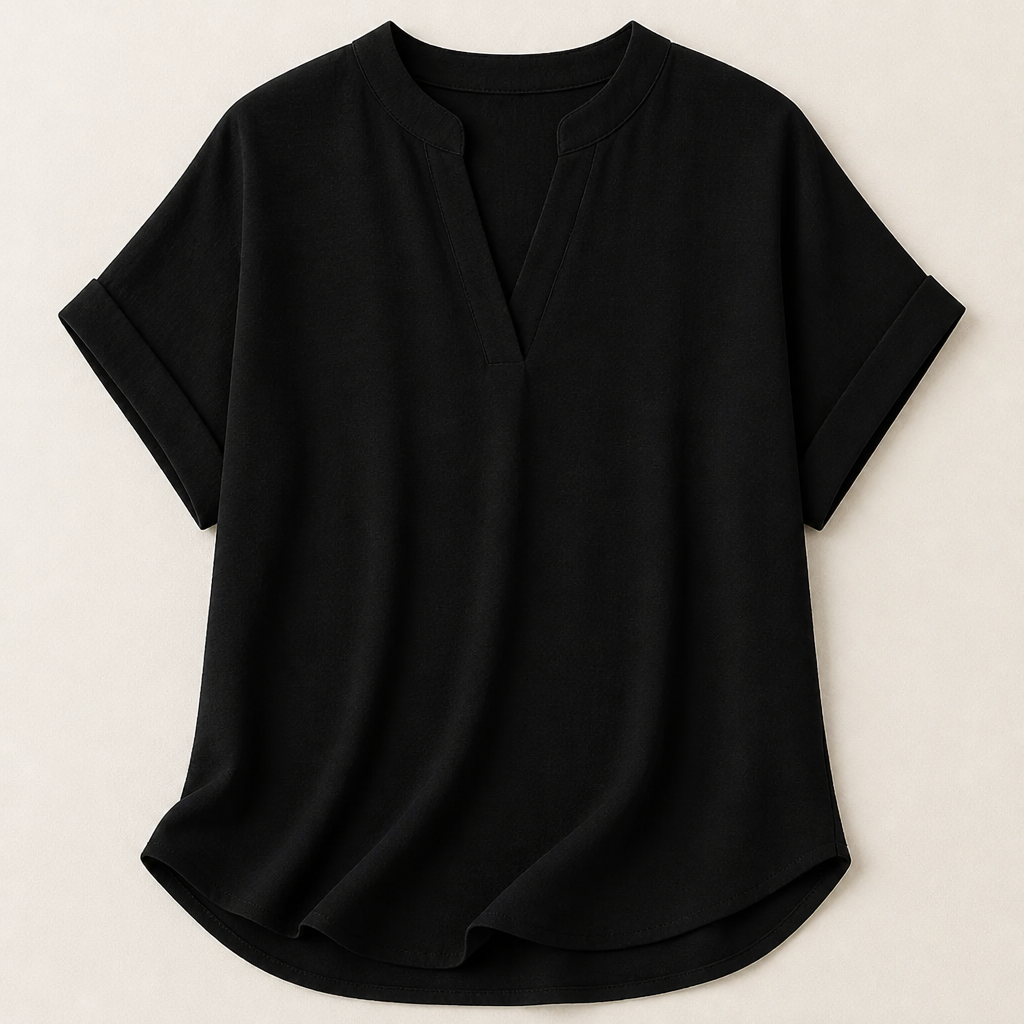 Silkora™ – Casual V-Neck Top with Rounded Hem