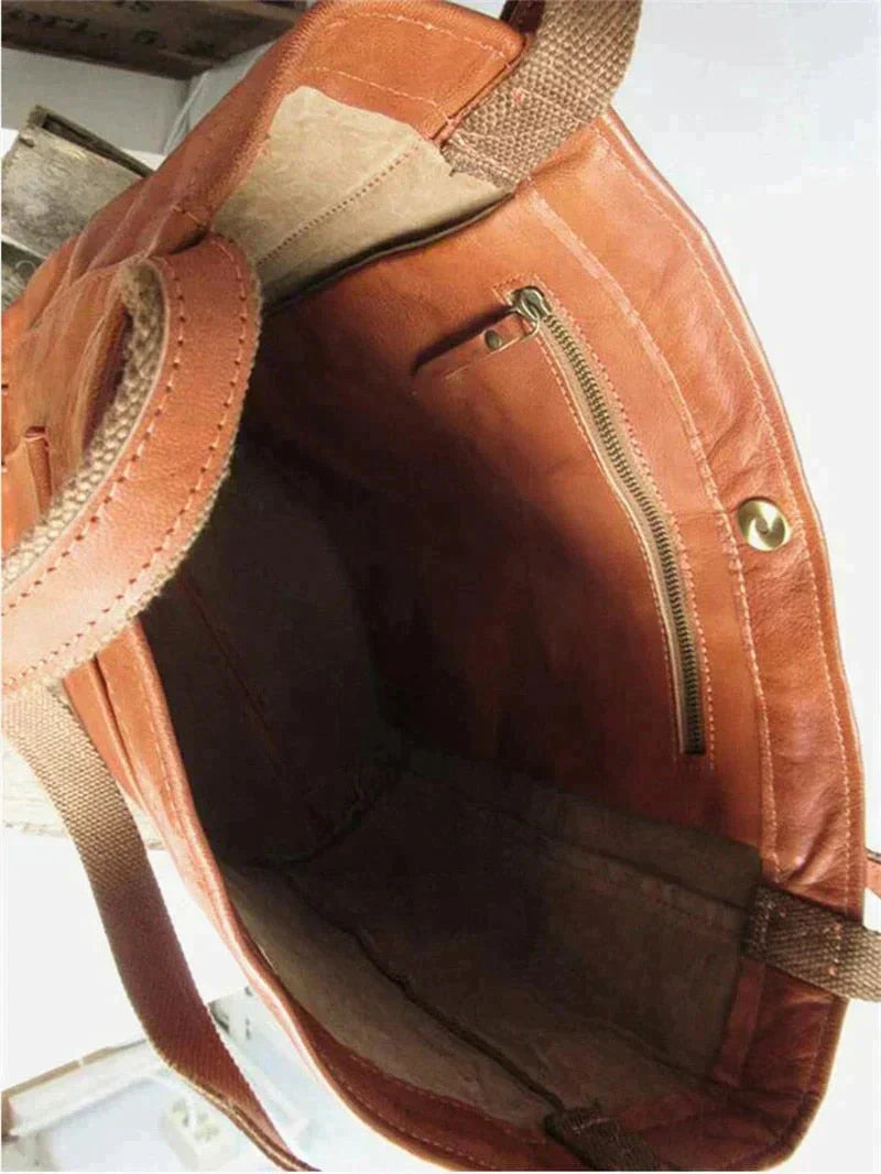Vintage Leather Tote Bag for Laptops and Daily Activities