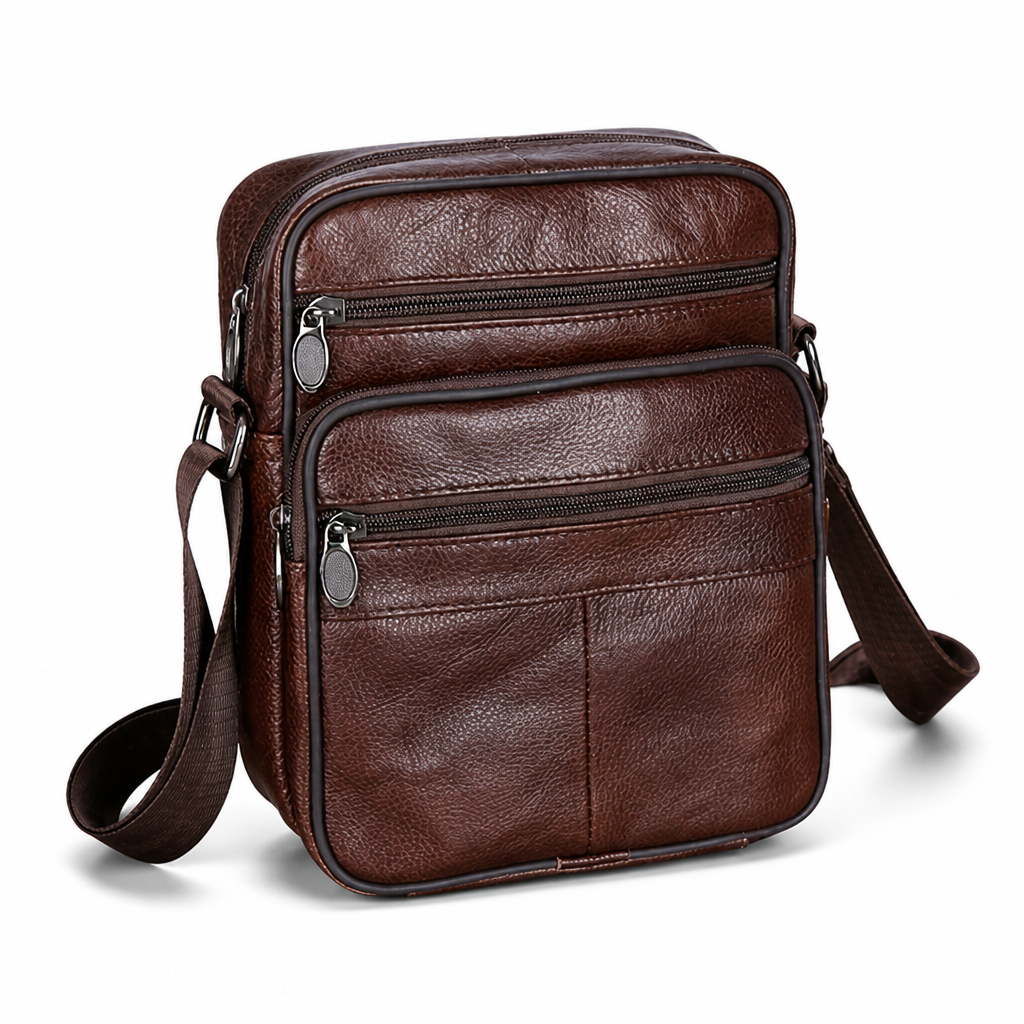 Top-Grain Cowhide Crossbody Bag (Multiple Compartments & Adjustable Strap)