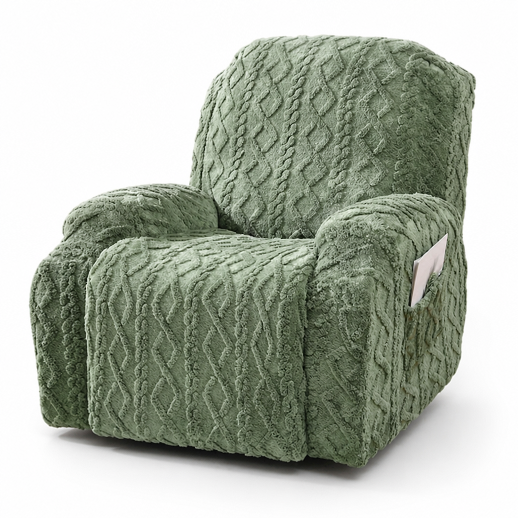 Plush Cable Knit Cotton Recliner Slipcover (Anti-Slip Fit)