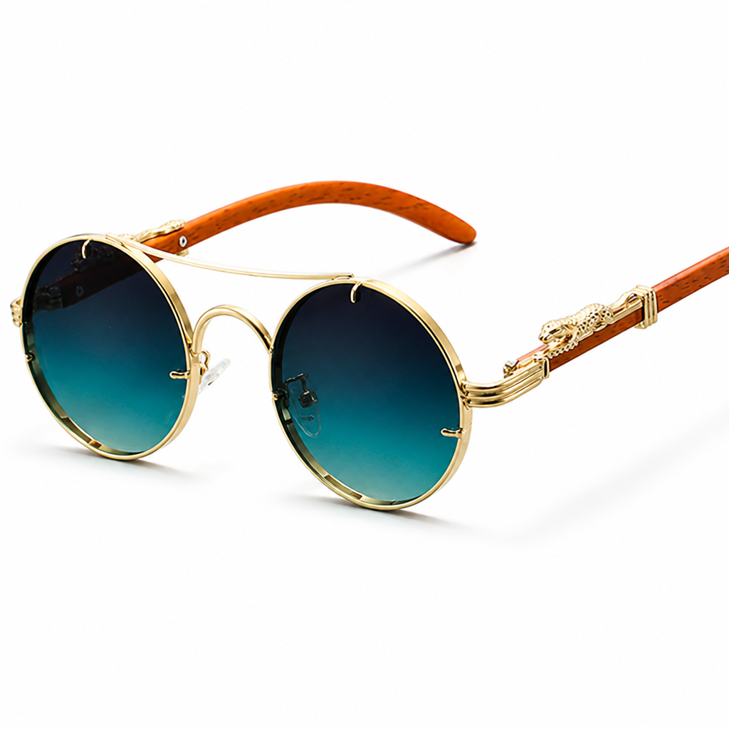 Feather-Light Metal Round Sunglasses (Animal Accent)