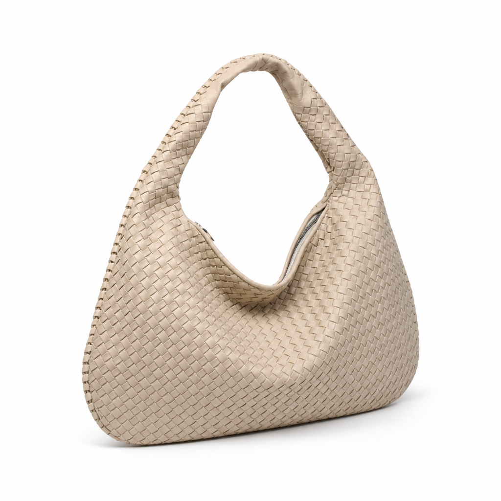 Spacious Vegan Leather Woven Tote Bag