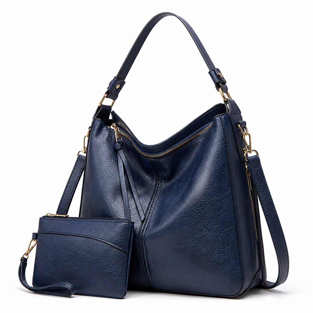 Genuine Leather Gold Hardware Hobo Shoulder Bag
