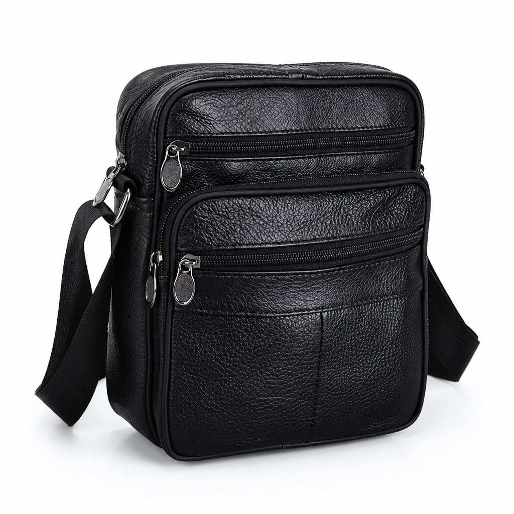 Top-Grain Cowhide Crossbody Bag (Multiple Compartments & Adjustable Strap)