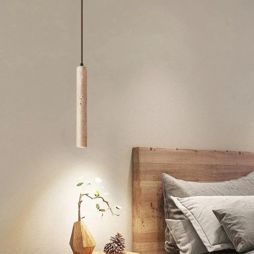 Travertine LED Hanging Light – Minimalist Wabi-Sabi Style, Warm White