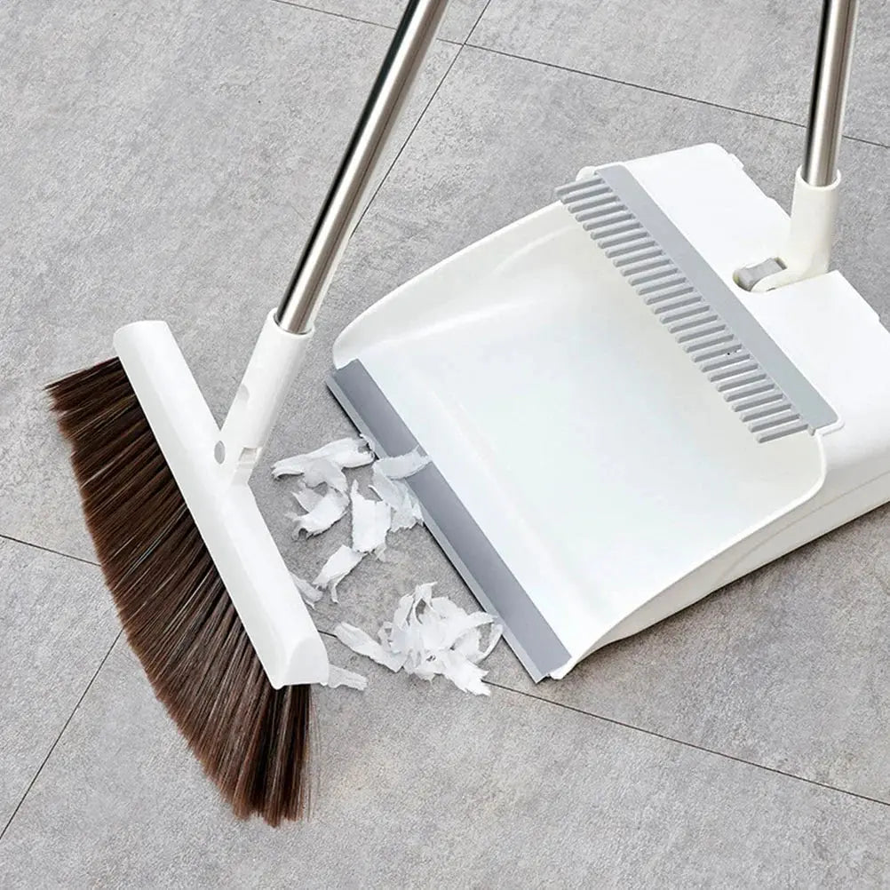 Broom with Dustpan Set | Upright Sweeping, No Bending | Comb-Edged | CleanStand