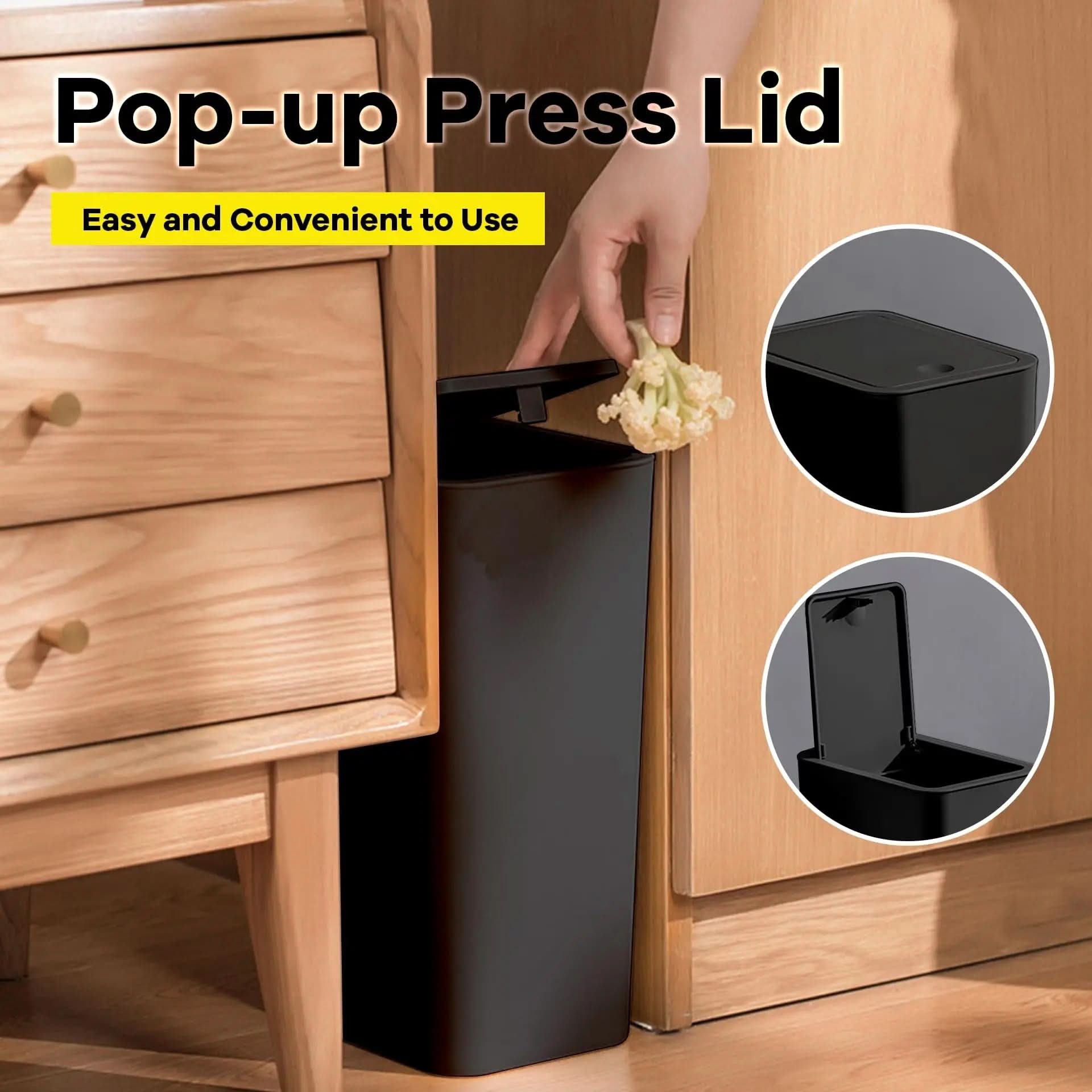 Slim Top Trash Bin 10L - Space-Saving Design