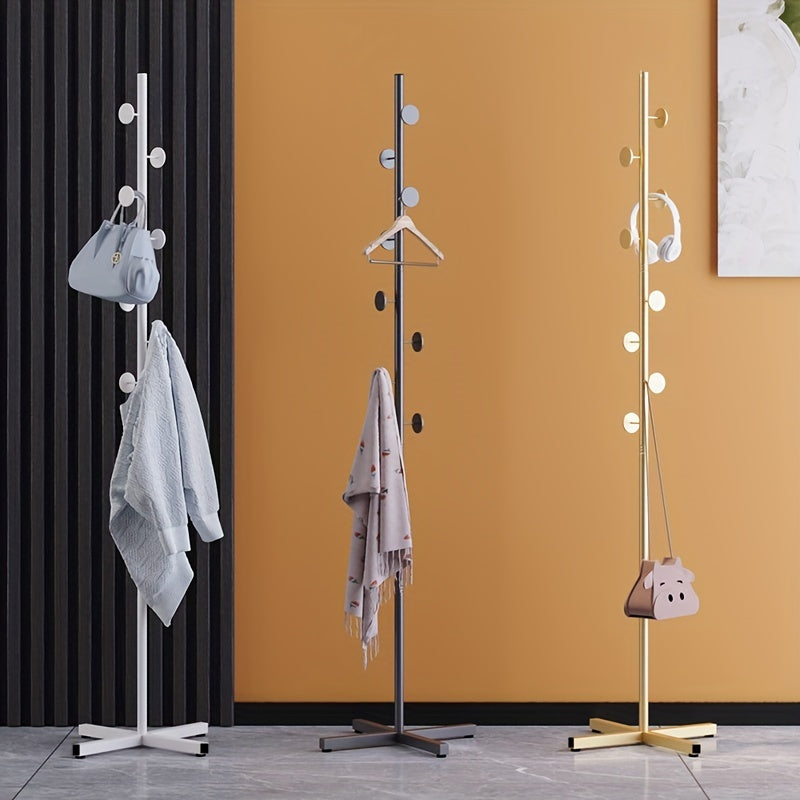 Freestanding Metal Garment Rack with Hooks for Coats and Bags