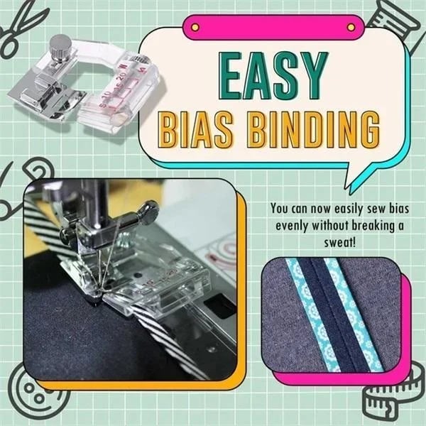 Adjustable Bias Tape Foot for Sewing – 0.5 to 2 cm, Clear Design
