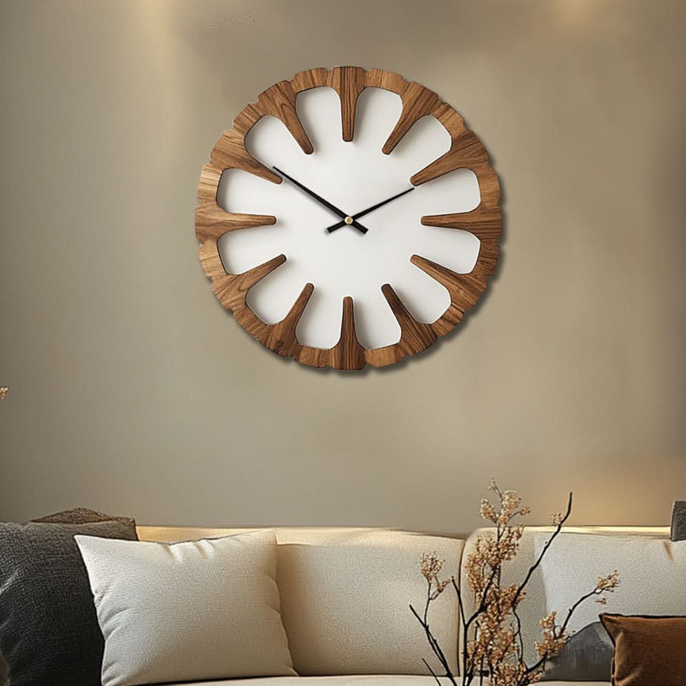 Silent Round Wall Clock in Artistic Wood Design