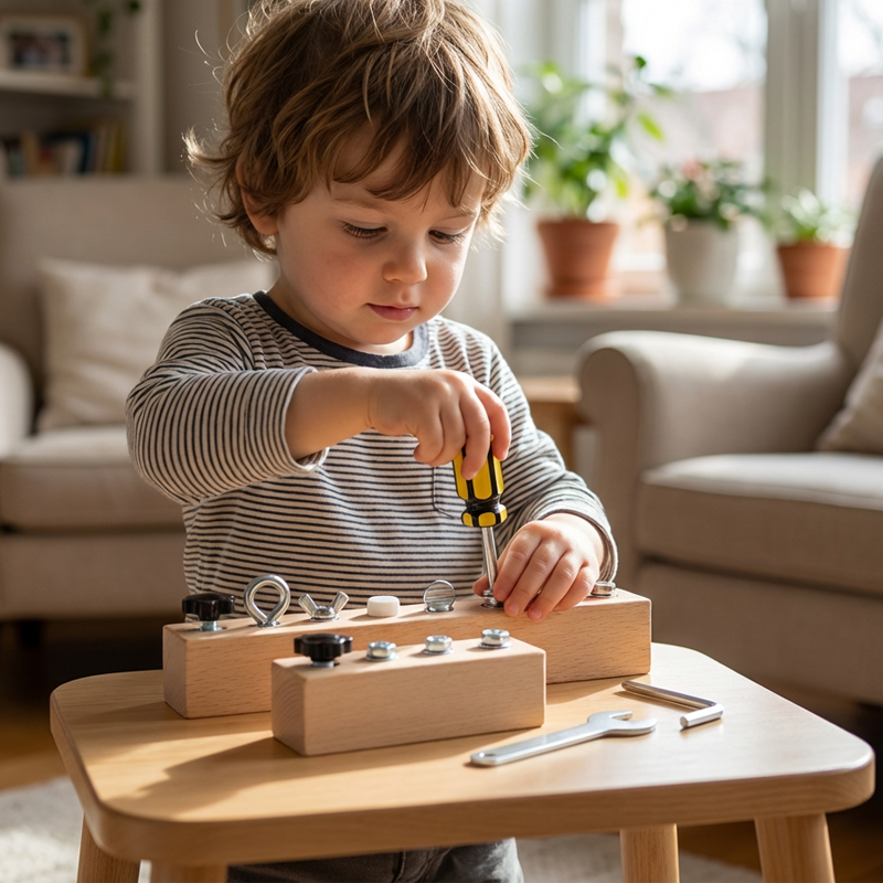Children's Wooden Fastener Board – 8 Different Screw Types