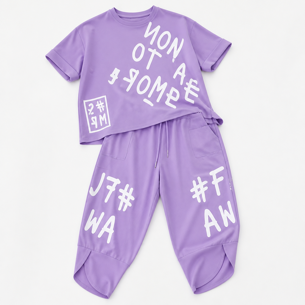 Brixa™ – Graffiti Print Lounge Set in Oversized Two-Piece Style