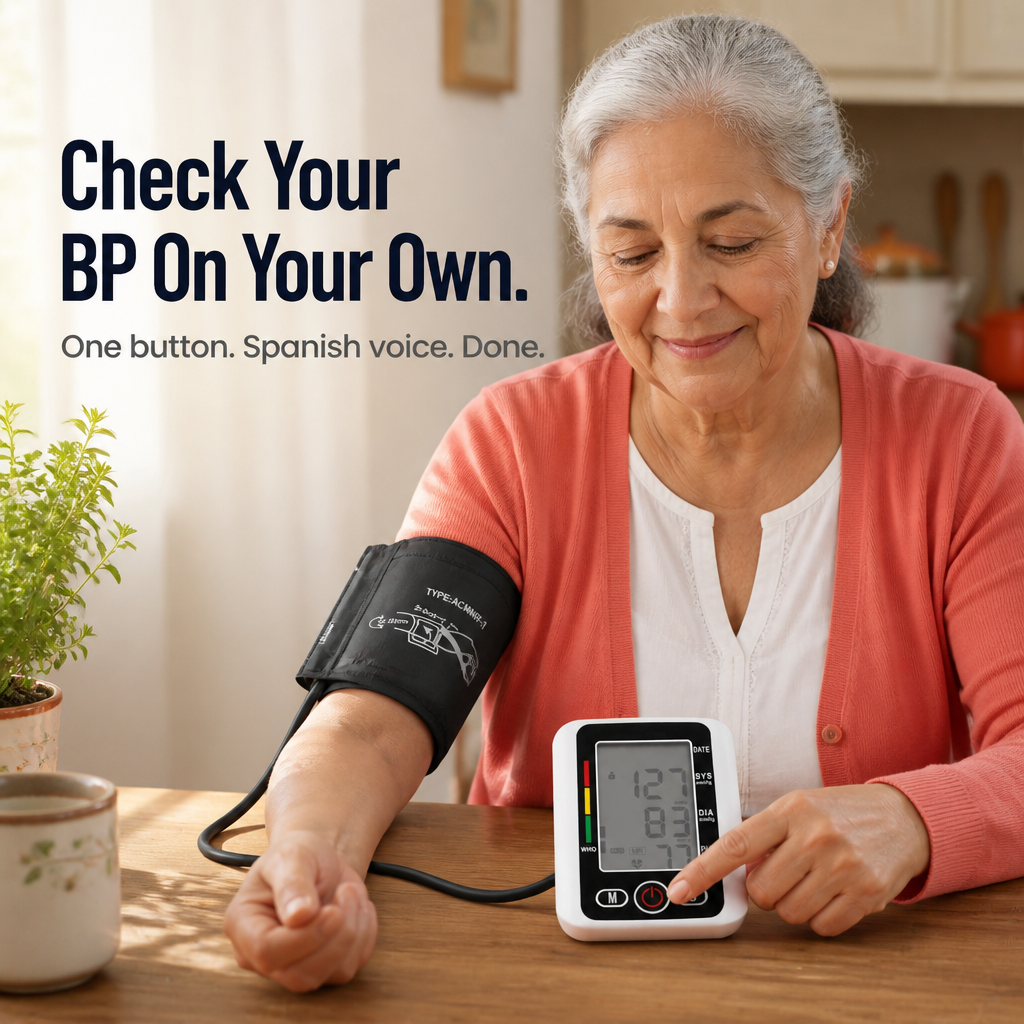 CardioVantage™ — Monitor Your Blood Pressure at Home Using One-Button Spanish Voice Assistance