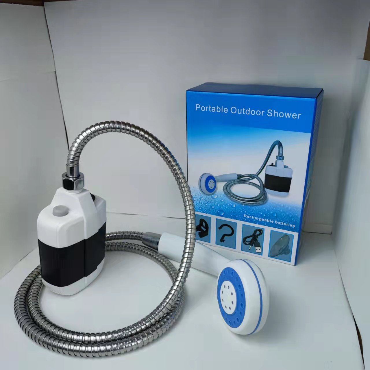 Portable Camping Shower with 20L Collapsible Water Bucket and USB Battery