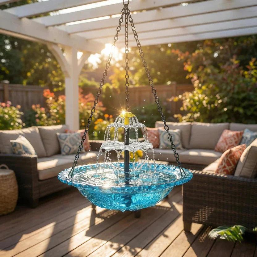 Hanging Wireless Solar Fountain with Bird Bath – Two-Stage Design
